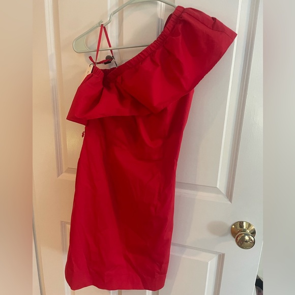 New Milly Tara Red Valentines Day Dress Solid One Shoulder Size 6 NWT - Picture 10 of 10